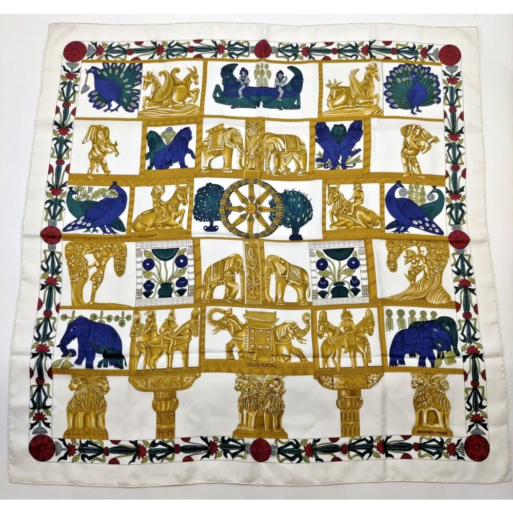 Authentic HERMES Paris Annie Faivre 1987 Torana 35” 100% Silk Carre 90 Scarf